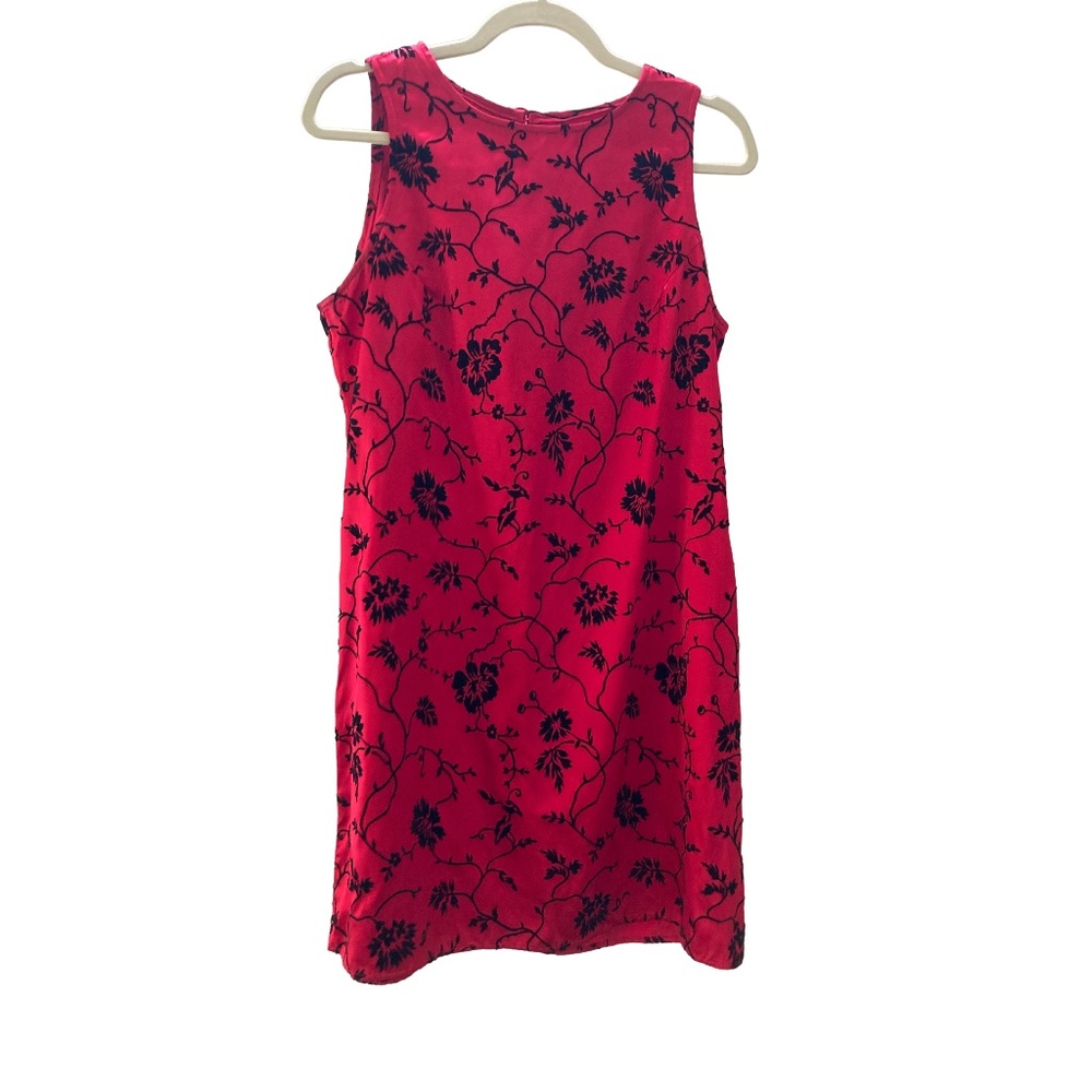 Vintage Red and Black Floral Mini-Dress - Small